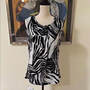 DKNY Black and Gray Zebra Print Sleeveless Blouse